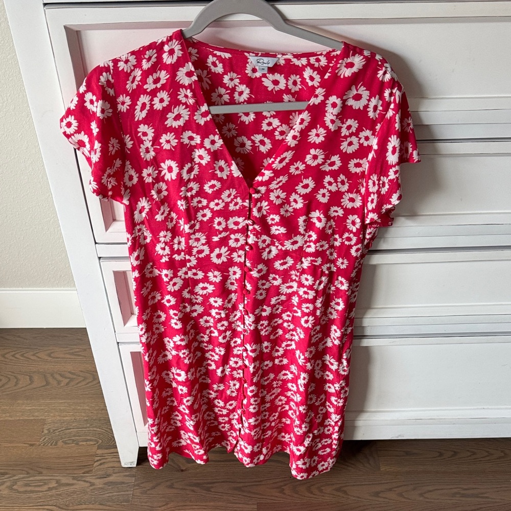 Rails Pink Daisy Print V-Neck Short Sleeve Tunic